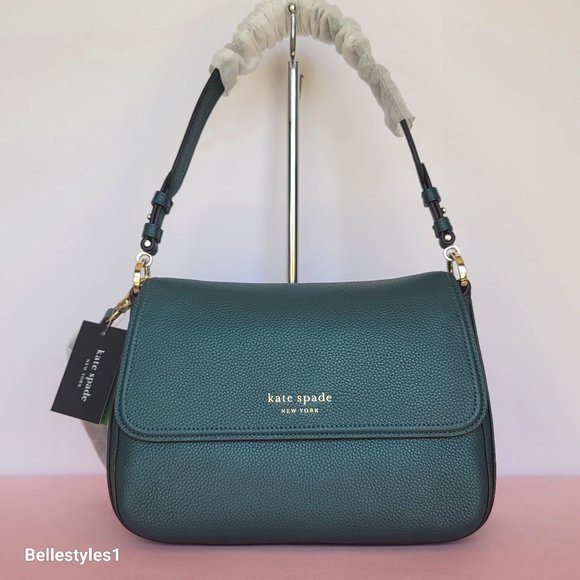 KATE SPADE Hudson Pebbled Leather Medium Flap Convertible Shoulder Bag- Artesian - Picture 1 of 16